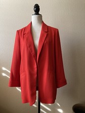 Oasis Orange Red 3/4 Cuff Sleeve Partially Lined Open Blazer Jacket Size 12 Nwt