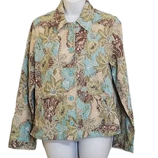 Rebecca Malone Womens Blazer Jacket M Textured Floral Embroidery Button Up