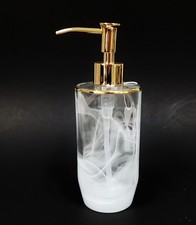 NEW BEAU MONDE THICK HEAVY CLEAR GLASS & CLOUDY PATTERN+GOLD TRIM SOAP DISPENSER