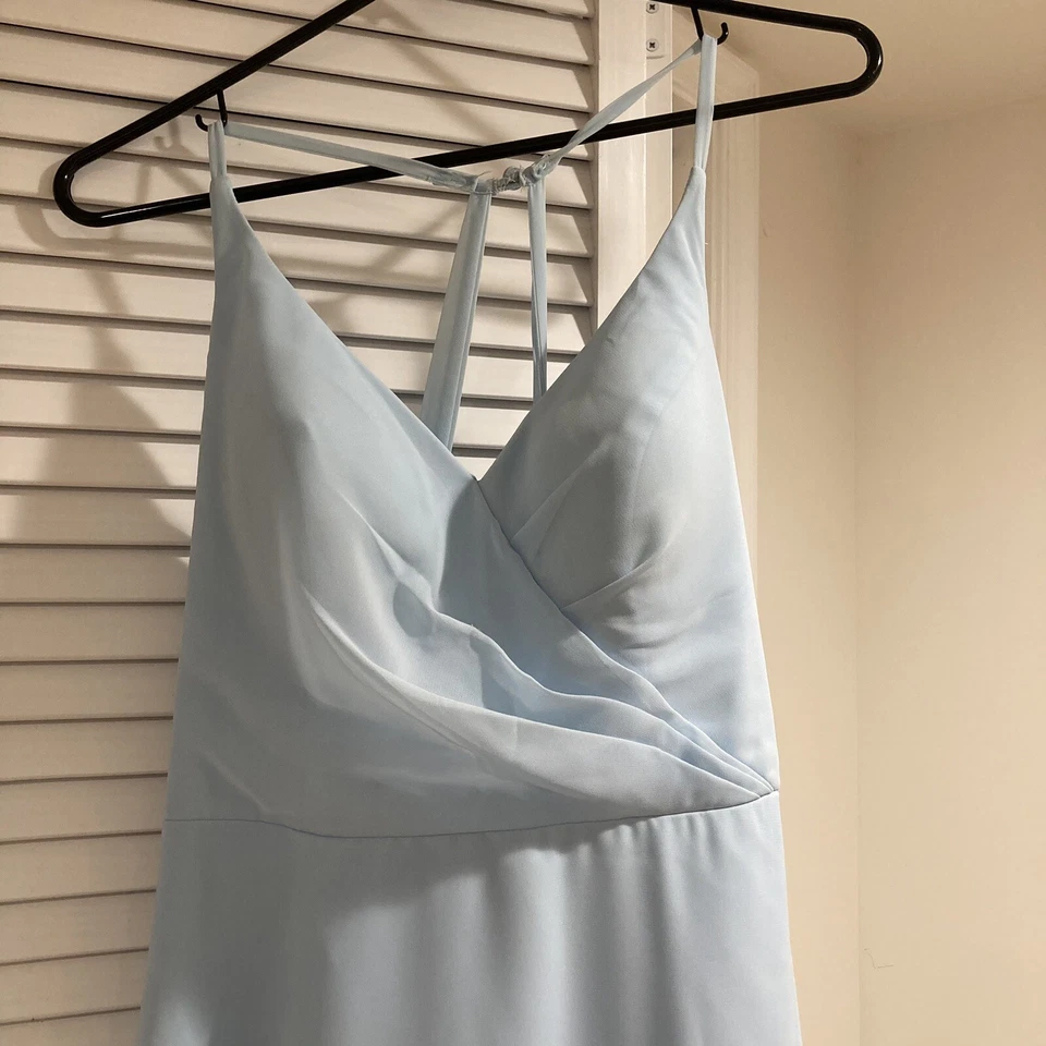 Azazie Davis Sky Blue Chiffon Bridesmaid Floor Length A-line V-neck Dress - Image 3 of 4