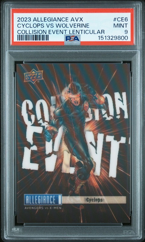 2023 UPPER DECK ALLEGIANCE AVENGERS VS X-MEN #CE6 CYCLOPS VS WOLVERINE PSA 9