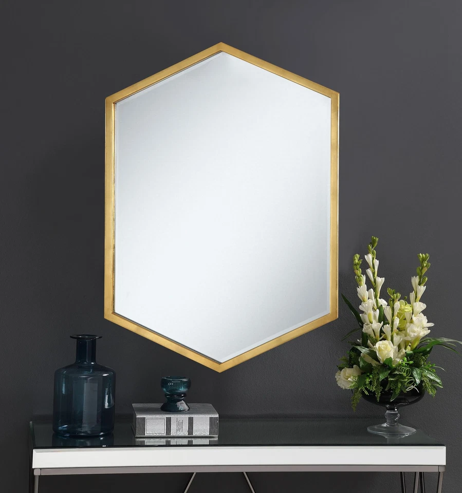 Coaster Home Furnishings Bledel 24 x 34 Inch Hexagonal Wall Mirror Gold 902356 - Image 2 of 3