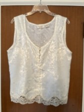 Victoria's Secret Gold Label cream print satin button front top loungewear sz L
