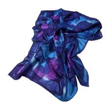 Vtg '99 Abstract Silk Scarf Signed Approx 33" Square Blues Purple Gold Signature