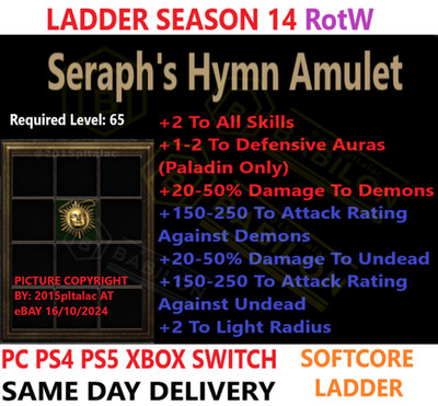  PC PS4 PS5 XBOX SWITCH  LADDER Seraph's Hymn Amu Diablo 2 Resurrected Items D2R