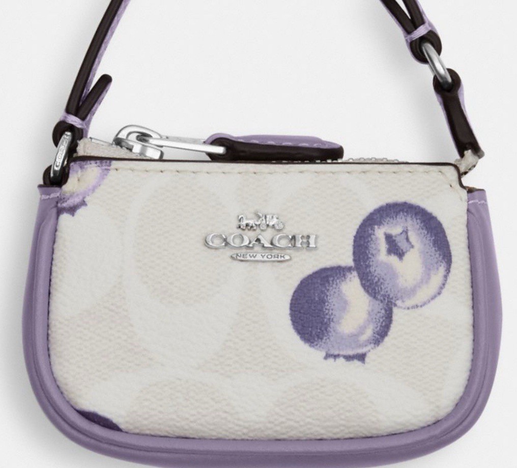NWT Coach Mini Nolita Bag Charm With Blueberry Print CR498 Chalk