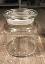CLEAR GLASS CANISTER JAR WITH LID 4.5" TALL 3" ROUND ADVERTISING