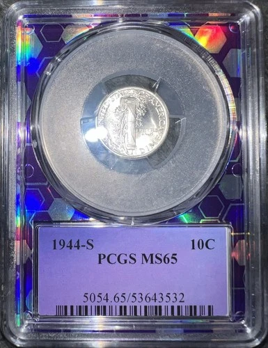 1944-S 10C Mercury Dime PCGS Cert MS65 - Purple Core - Beautiful Piece!
