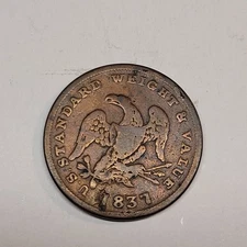 1837 Hard Times Token Half Cent Worth of Pure Copper Coin