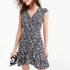 J. Crew Dress Women Size 6 Blue White Floral Ruffled V neck Faux Wrap Mini DD