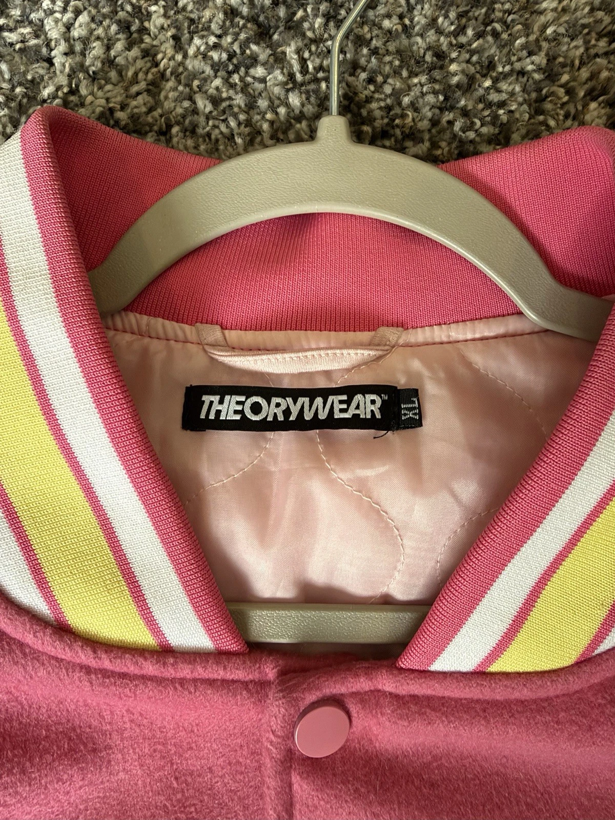 THEORYWEAR MENS FNAF Varsity Fleece Jacket XL Pink Embroidered Patch Pockets - product detail image 6