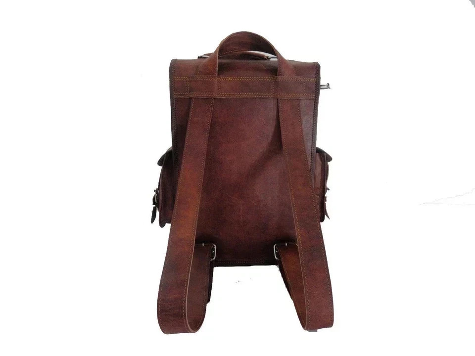 Women Brown Leather Backpack Vintage School Bag Rustic Shoulder Bag image 7