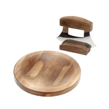 3 Pcs Mezzaluna Ulu Knife and Cutting Board Set, Alaska Pizza Cutter Rocker C...