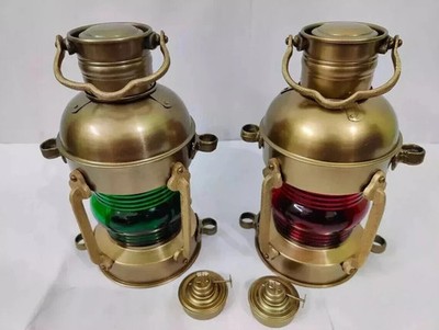 Set of Antique Anchor Oil Lamp, Vintage Marine Lantern, Nautical Ship Oil Lamp