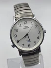 VIntage Timex Mens Watch 34mm Silver Tone Stretch Band Indiglo New Battery
