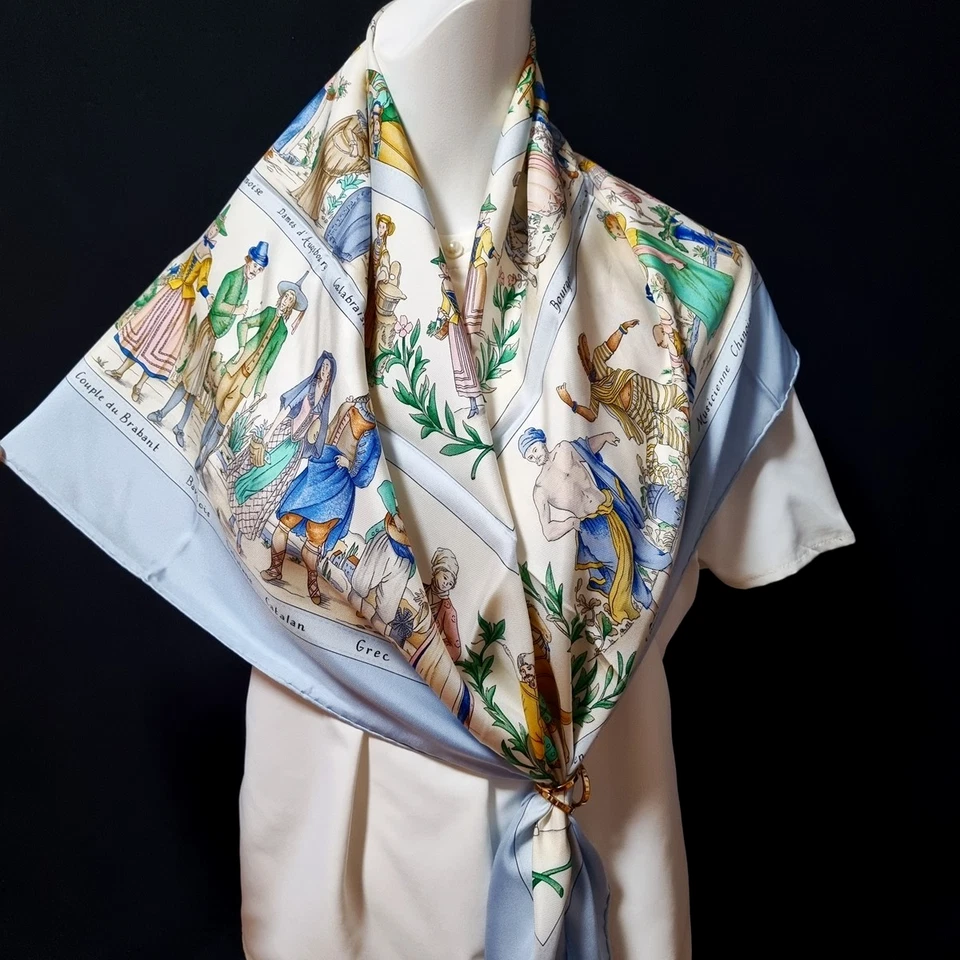 RARE VINTAGE HERMES Silk Scarf "Costumes civils actuels" Carre 90 - Image 3 of 4