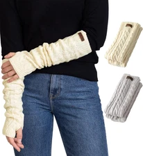 Brook + Bay Arm Warmers Women Men - Fingerless Long Arm Warmer - Knit Armwarmers