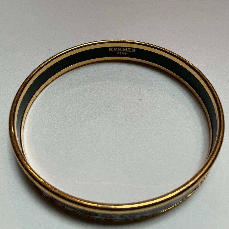 Brazalete Esmalte HERMES PM 65 Brazalete Estrecho Borde Dorado, Rojo Óxido, Amarillo, Blanco Foto 4 de 4