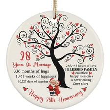 28 Years Love Ornament Happy 28th Anniversary Santa Claus Couple Christmas Gift