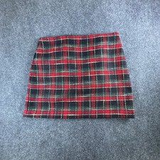 Loft Mini Shift Skirt Womens 35x18.5 Black Red Plaid Tweed Casual Pull On Career