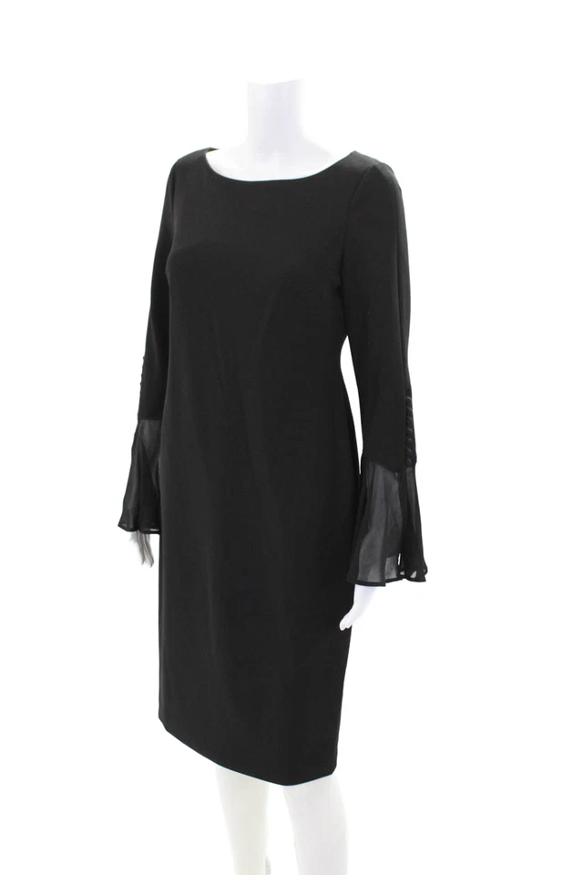 Vestido vaquero liso negro manga campana larga Calvin Klein para mujer talla 8 Foto 2 de 4