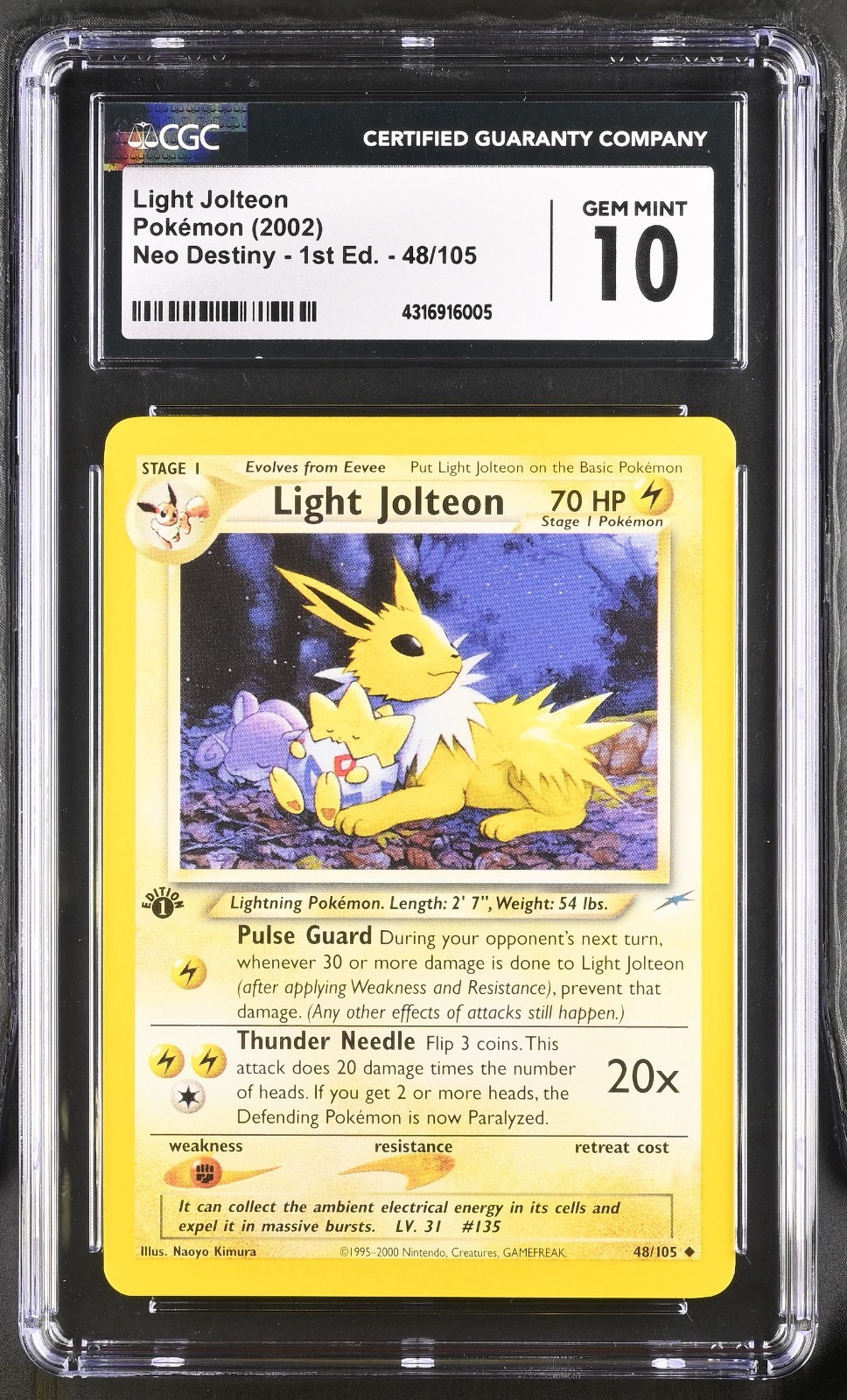 CGC 10 2002 Pokemon Neo Destiny 1st Ed Light Jolteon 48/105 POP 22 RARE
