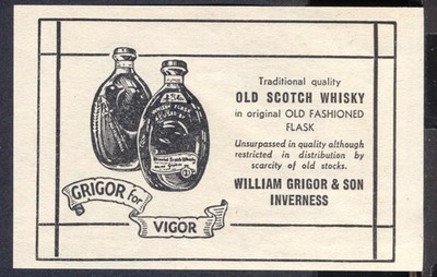 William Grigor OLD SCOTCH WHISKY.  Vintage 40er Jahre Werbung. Kostenloser Versand UK