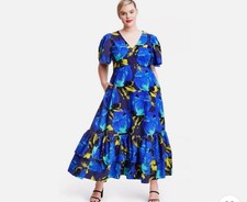 Christopher John Rogers Target Blue Floral Puff Sleeve Tiered Dress Plus 16w/18w