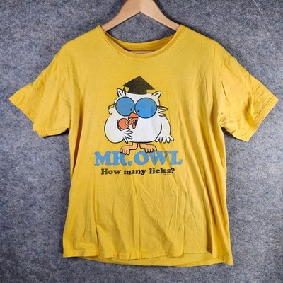 Ripple Junction Mens Large Graphic T Shirt Mr Owl How Many Licks Yellow Cotton