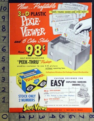 1958 3-D PLASTIC PIXIE-VIEWER COLOR SLIDE ST LOUIS STORYBOOK TOY AD 32902