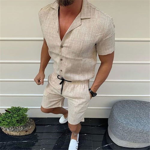 T Shirts Shorts Cotton and Linen Set 