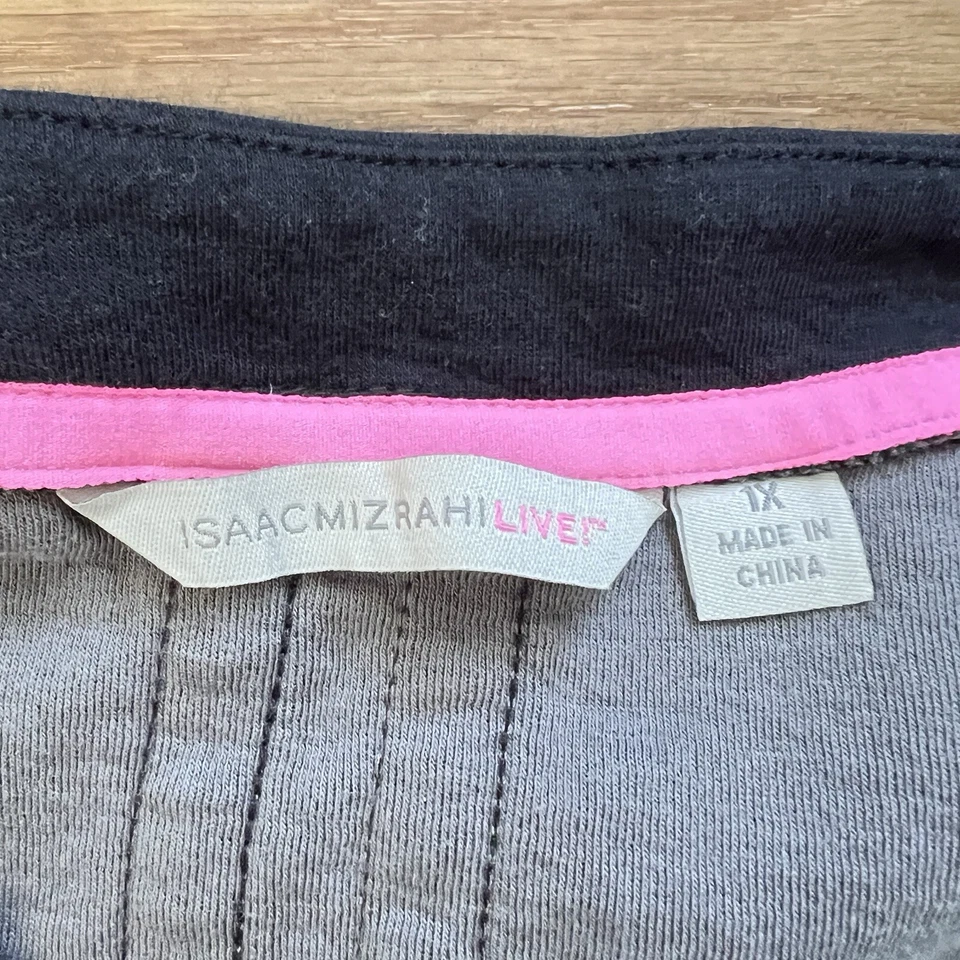 Isaac Mizrahi Live! Cárdigan Talla 1X Negro/Gris Boyfriend Racing Rayas Foto 3 de 4