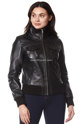 Ladies Leather Short Jacket Black WASHED 100% NAPA Biker Style ''FUSION'' 3758