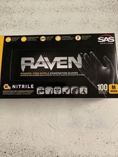 SAS Raven MEDIUM Black Nitrile Gloves Powder Free 66517 Box Of 100