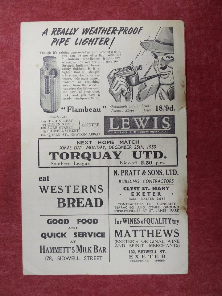 EXETER CITY v WATFORD | 1950/1951 | DIV. 3 (SOUTH) | 23 DEC 1950 | UK FREEPOST - Image 2 of 4