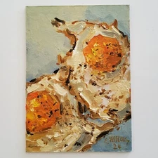 Fried Eggs Painting Original Oil Art Still Life Abstract Modern Small Wall Art