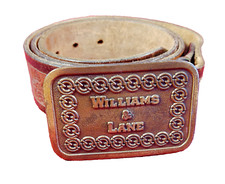 Vintage Leather Belt Hand Tooled Size 36 Hit Line USA Williams Lane Brass Buckle