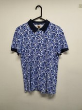 Image of PRETTY GREEN FIT SS POLO SHIRT BLUE/WHITE MIXED COLOR PURE COTTON SIZE S