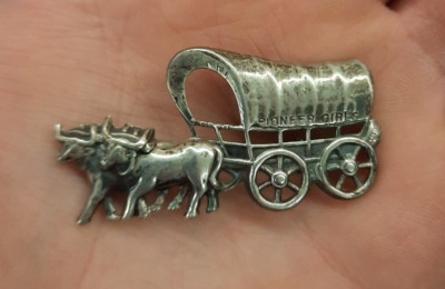 Vintage Native American sterling silver Pin Pioneer Wagon Boach Signed 