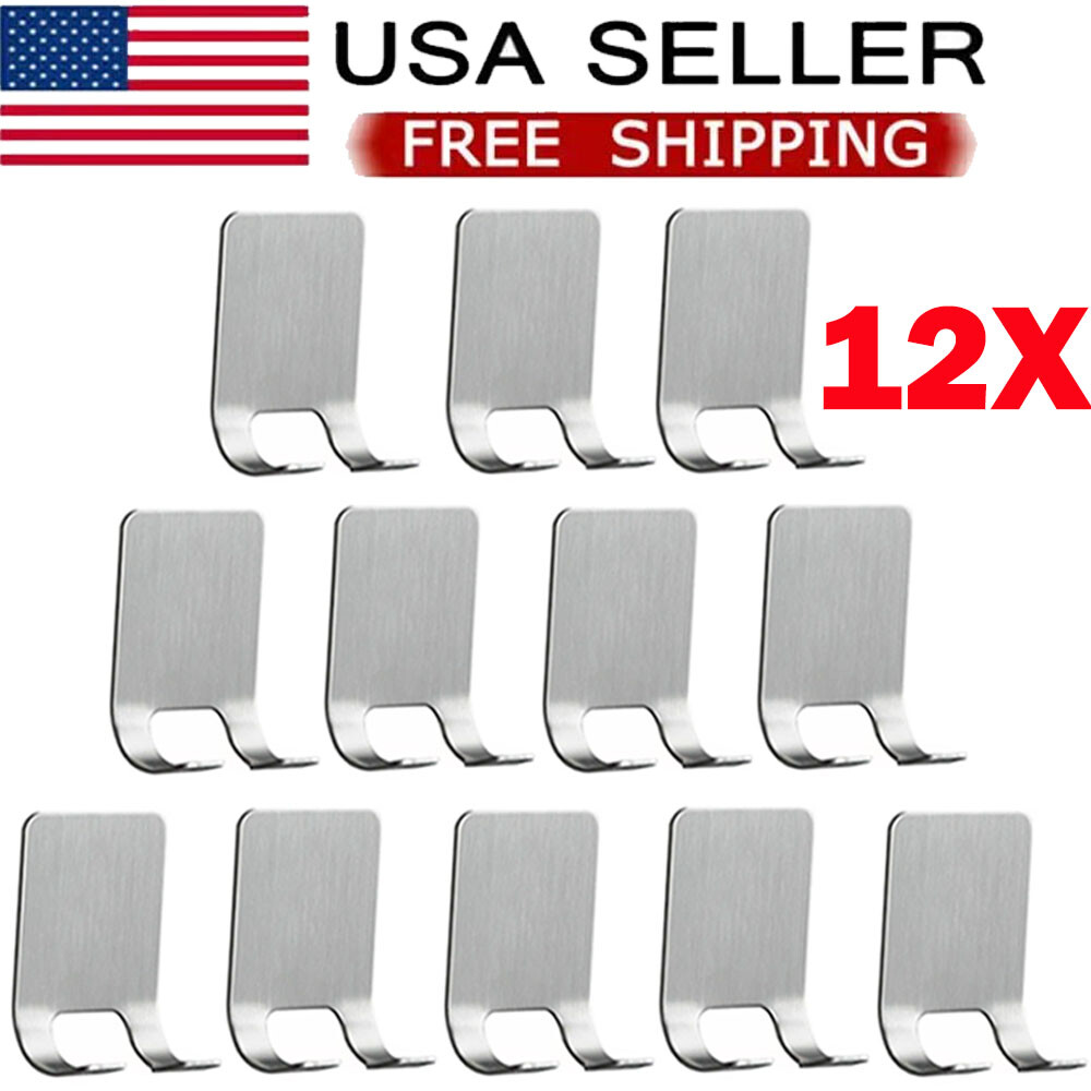 12PCS Stainless Steel Holder Set - Adhesive Wall-Mounted Hooks For Razor USA