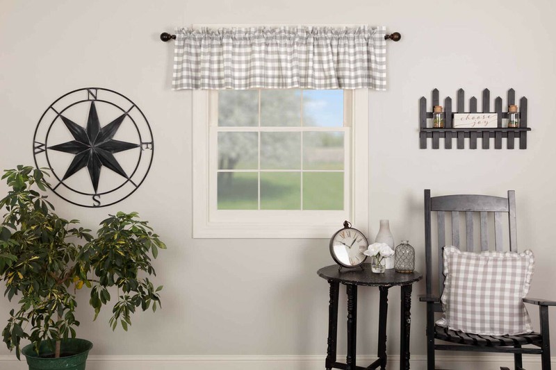 ANNIE BUFFALO Grey CHECK VALANCE 16x90 VHC BRANDS COUNTRY Cottage