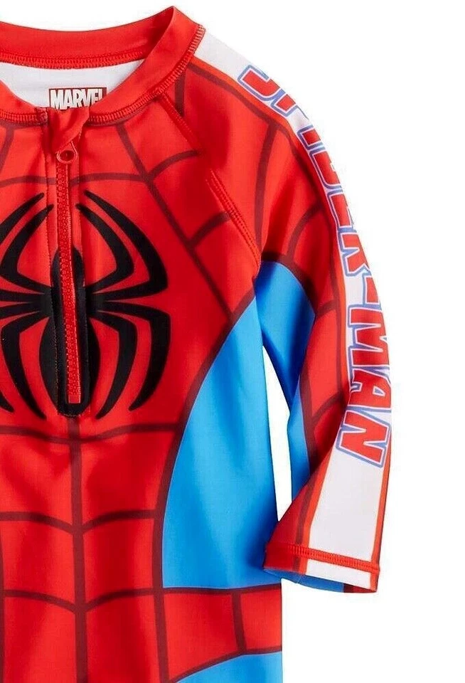 Spiderman Swimsuit One Piece Rash Guard Wetsuit Swim Trunk Infant Baby 12 18 24M - Image 2 of 3