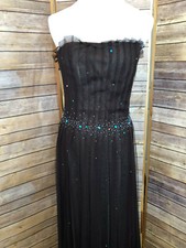 BCBG Maxazria Brown Stream Tulle Formal Dress Size 6 Strapless Beaded Prom HOCO