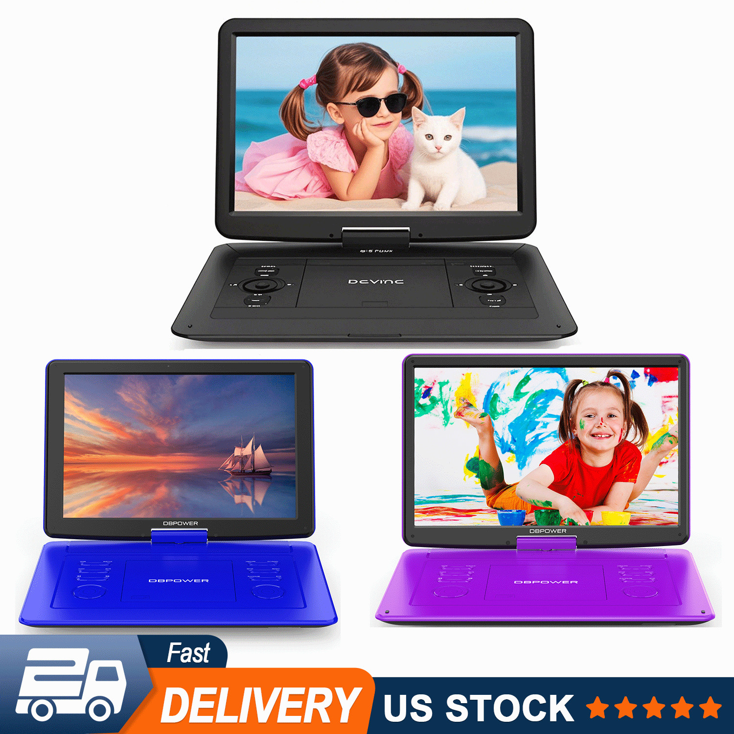 17.9" Portable DVD Player With 15.6" Large Swivel Screen Rechargeable USB Player