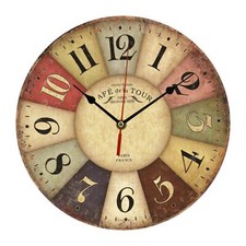 Vintage Wall Clock Shabby  Kitchen Wooden 30cm Decor  Old Town