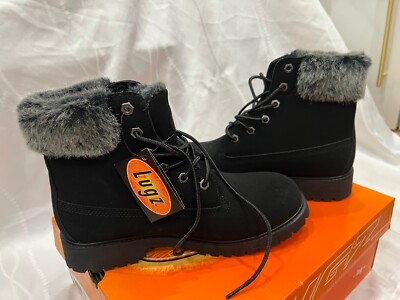 Lugz Hudson Fur WHUDSFD-001 Womens Black Synthetic Casual Dress Boots SIZE 8