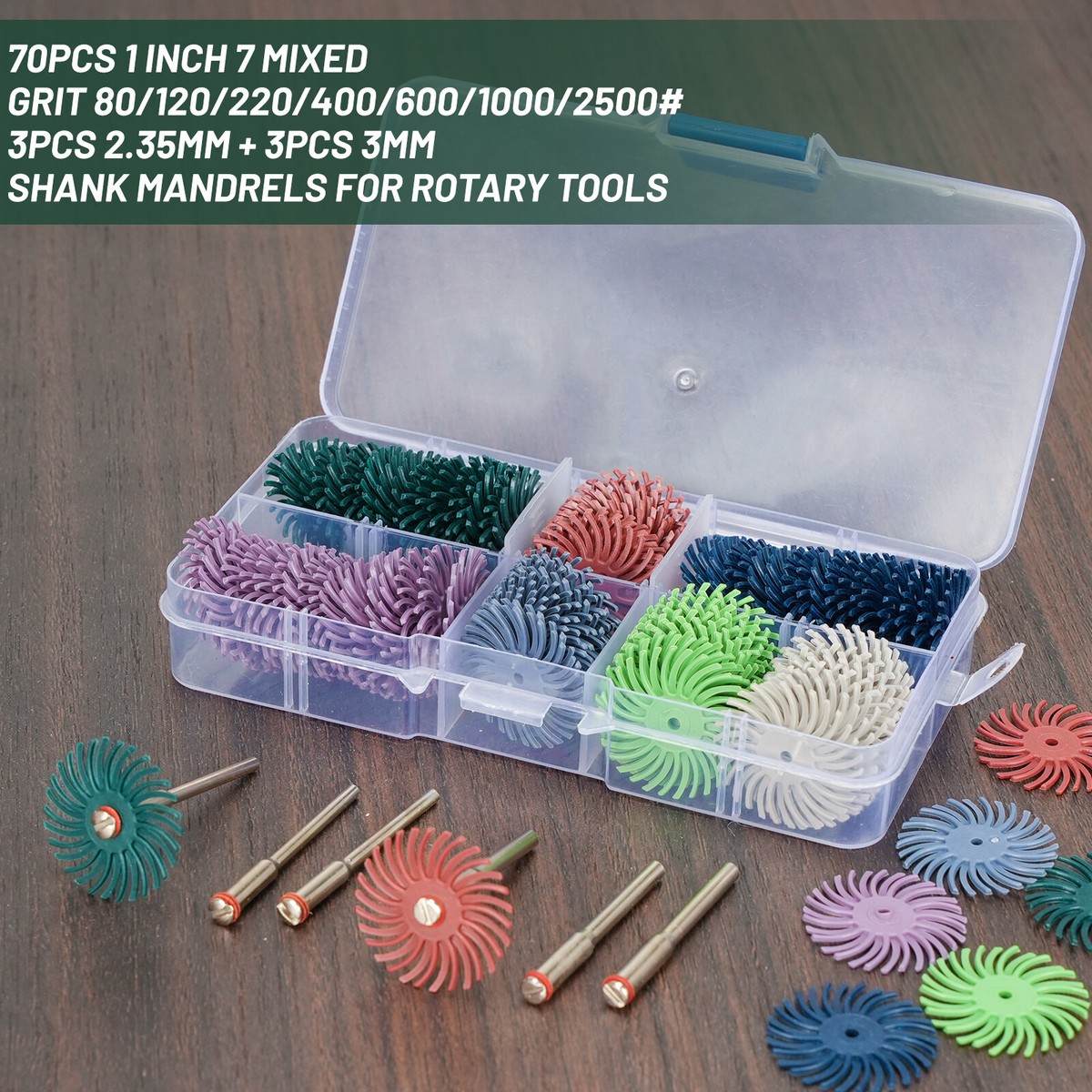 1Inch Radial Bristle Disc Kit Abrasive Brush 3mm Shank Detail Polishing Wheel 400grit - View #6