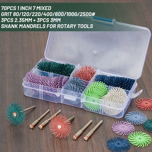 76Pcs 1" Radial Bristle Disc Kit with 2.35mm/3mm Shank for Rotary Tools 80-2500# - Picture 9 of 10