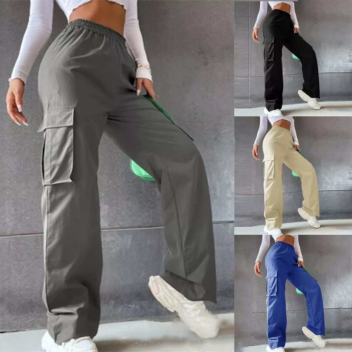 Ladies Cargo Combat Stretch Casual Trousers Women Slim Fit Sport Joggers  Comfort