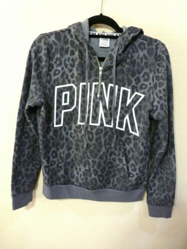 Victoria's Secret PINK Sweatshirt Pullover Leopard Viertelreißverschluss grau Small neu ohne Etikett - Bild 3 von 6
